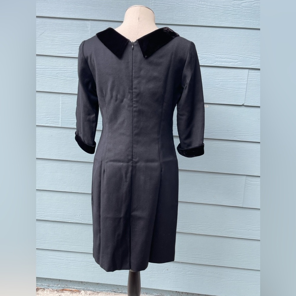 Talbots Vintage Black Wool Sheath Velvet Trim Back Zip V-Neck Size 4 Petite EUC - Picture 2 of 16